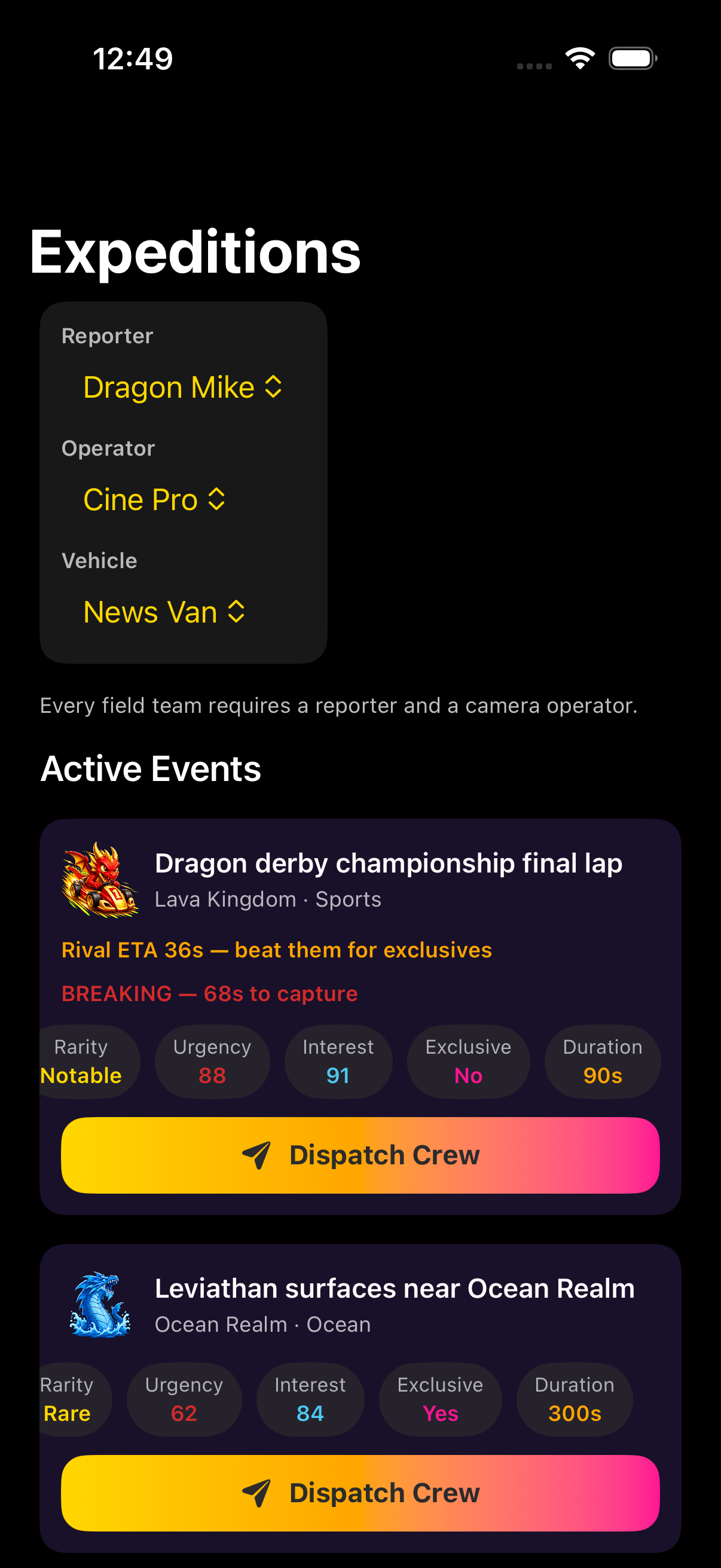 Expeditions screen