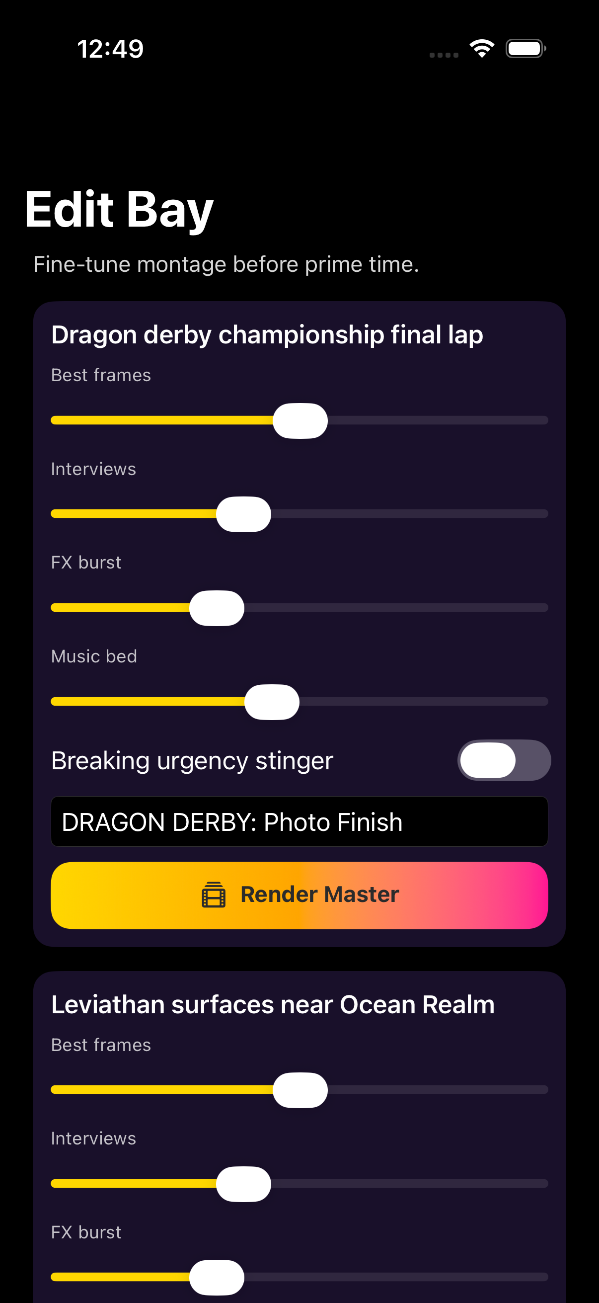 Edit Bay screen