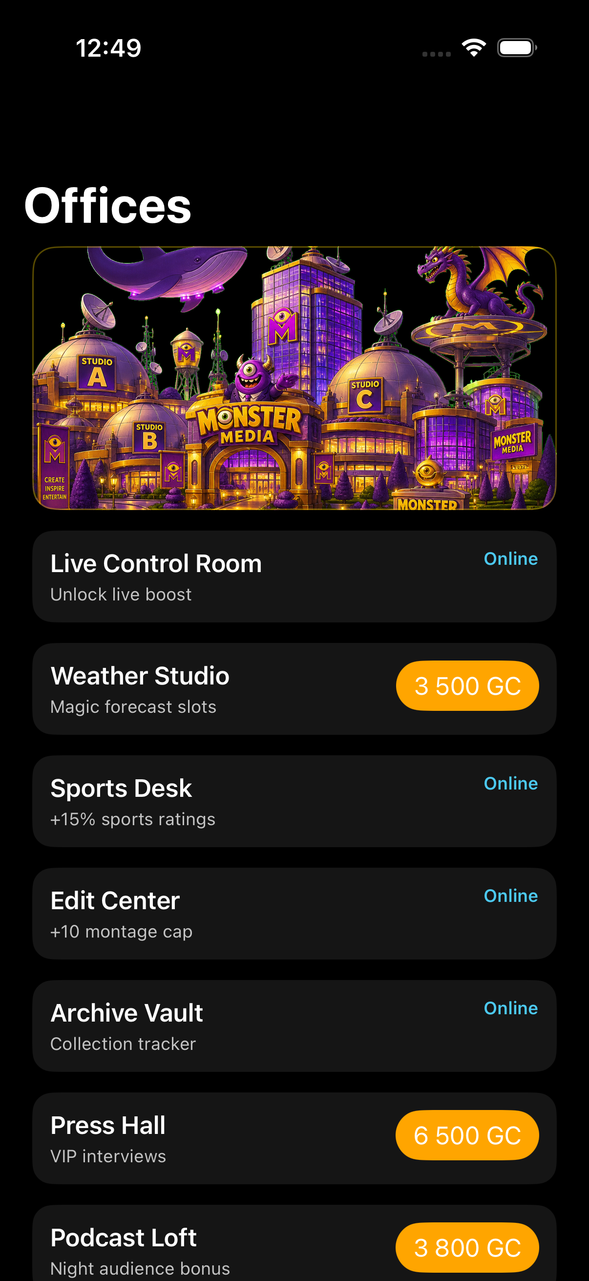 Offices screen